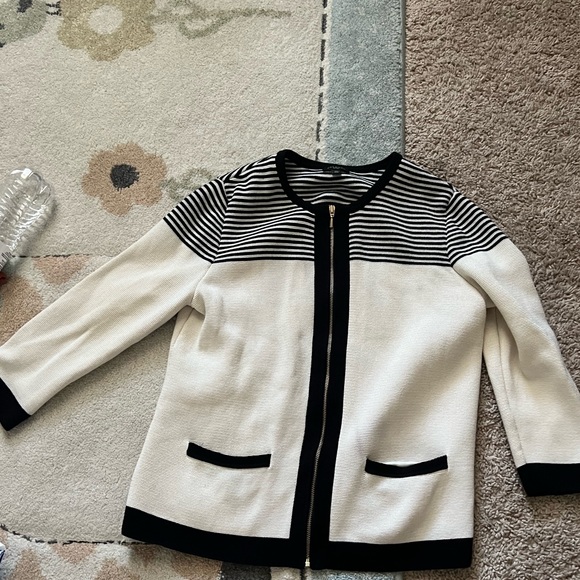 Talbots Sweaters - Talbots French black and white line cardigan usa Medium petite